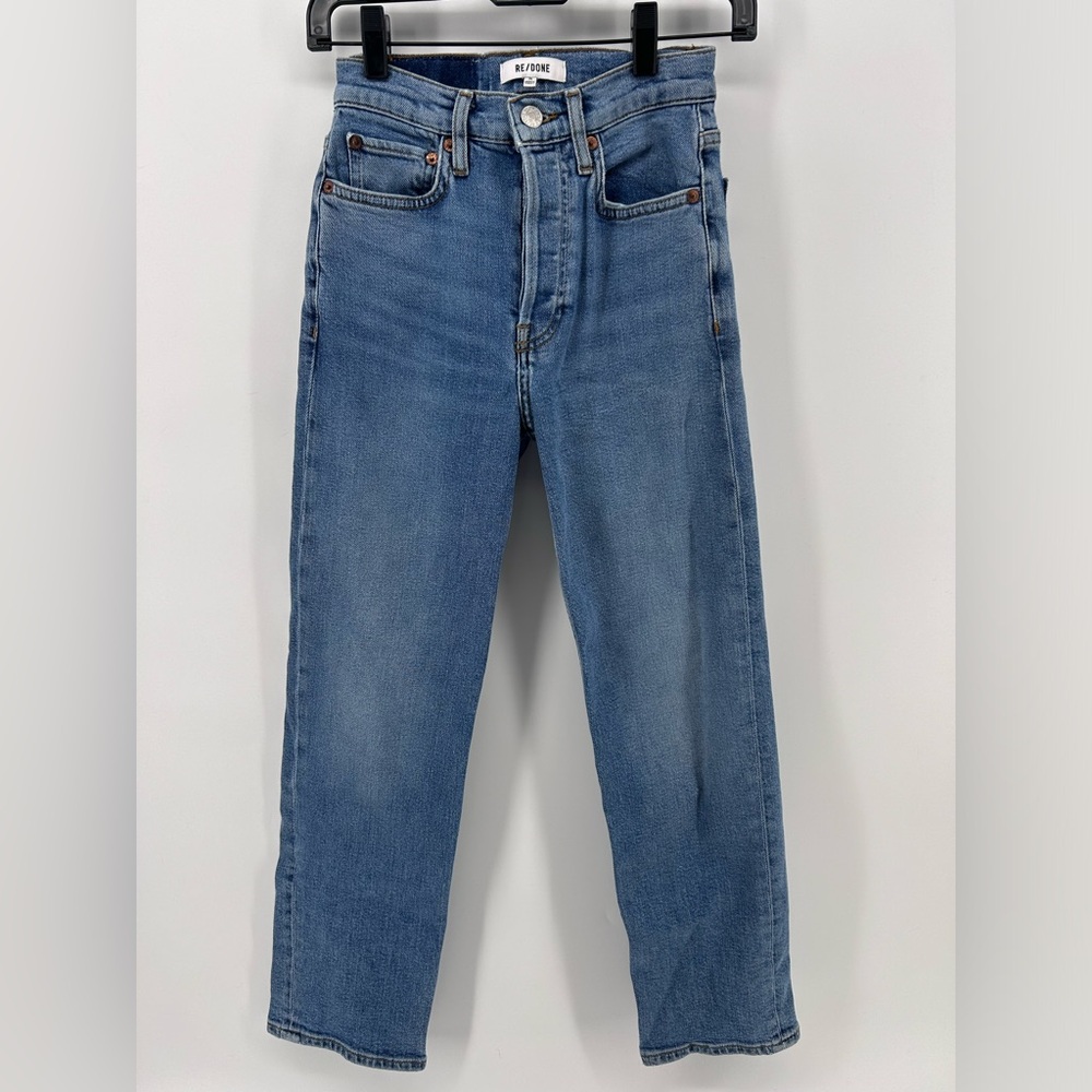 RE/DONE 70S Stove Pipe Blue Shadow High Rise Straight Leg Size 25